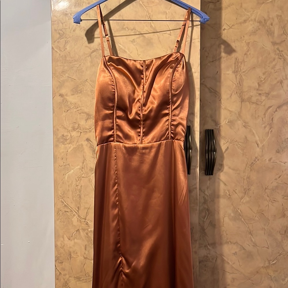 Bridesmaid Dress Long w/ Square Neck Burt Orange